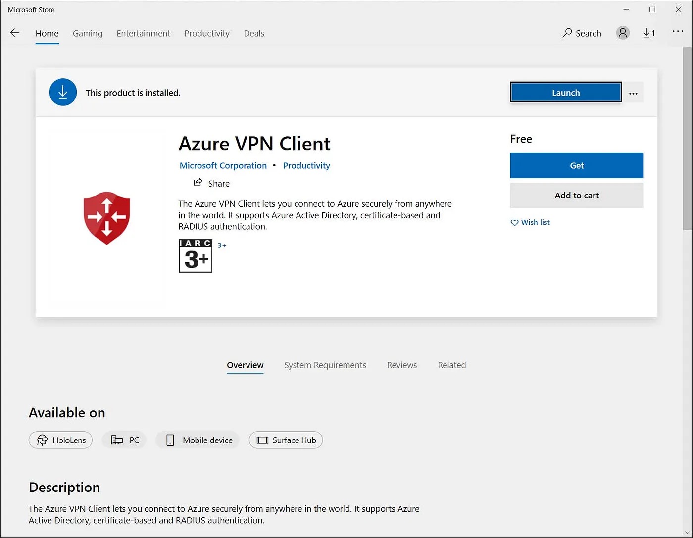 Azure VPN Client installation