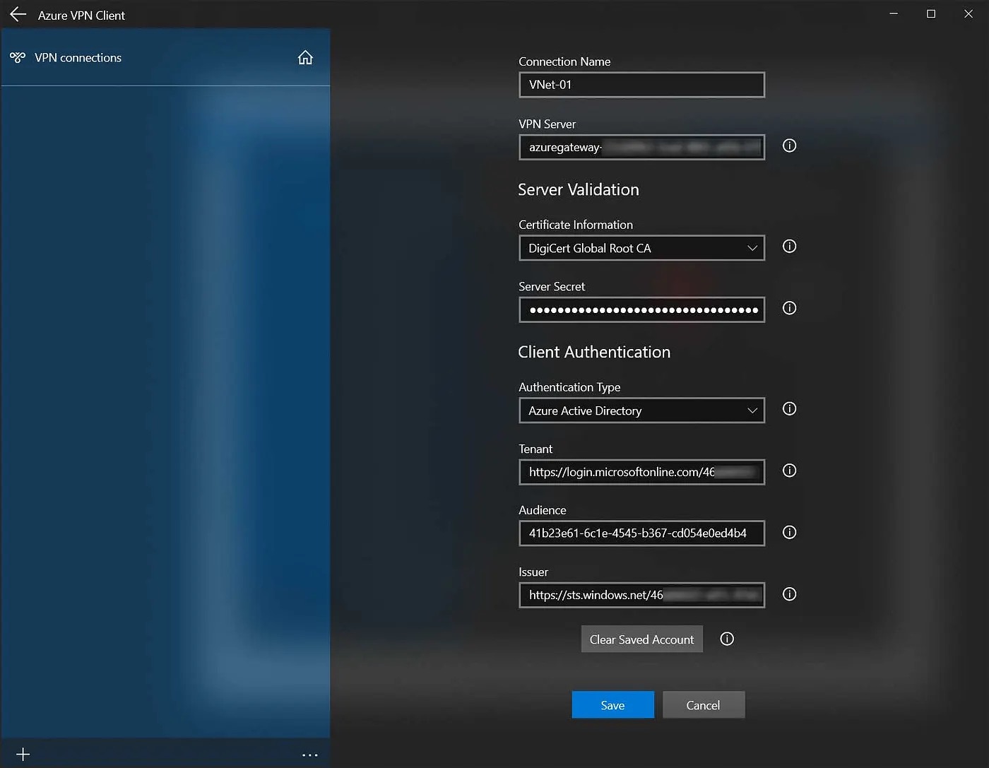 VPN connection details validation