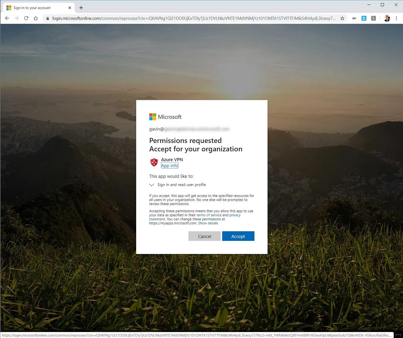 Azure VPN application permission grant