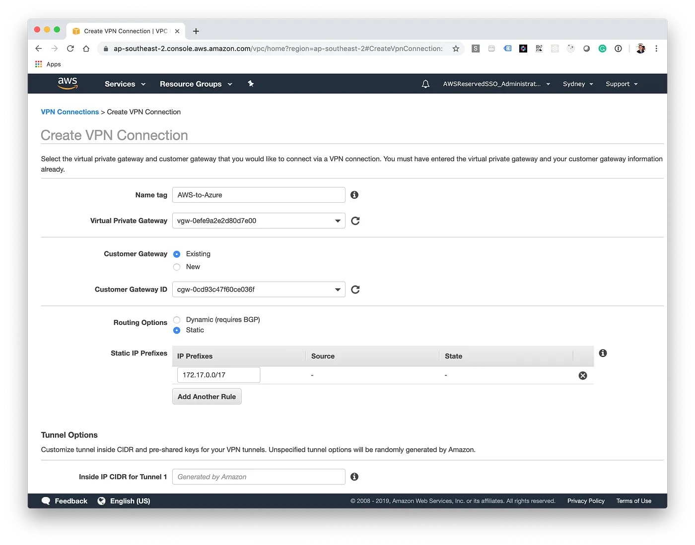 AWS Site-to-Site VPN Connection configuration