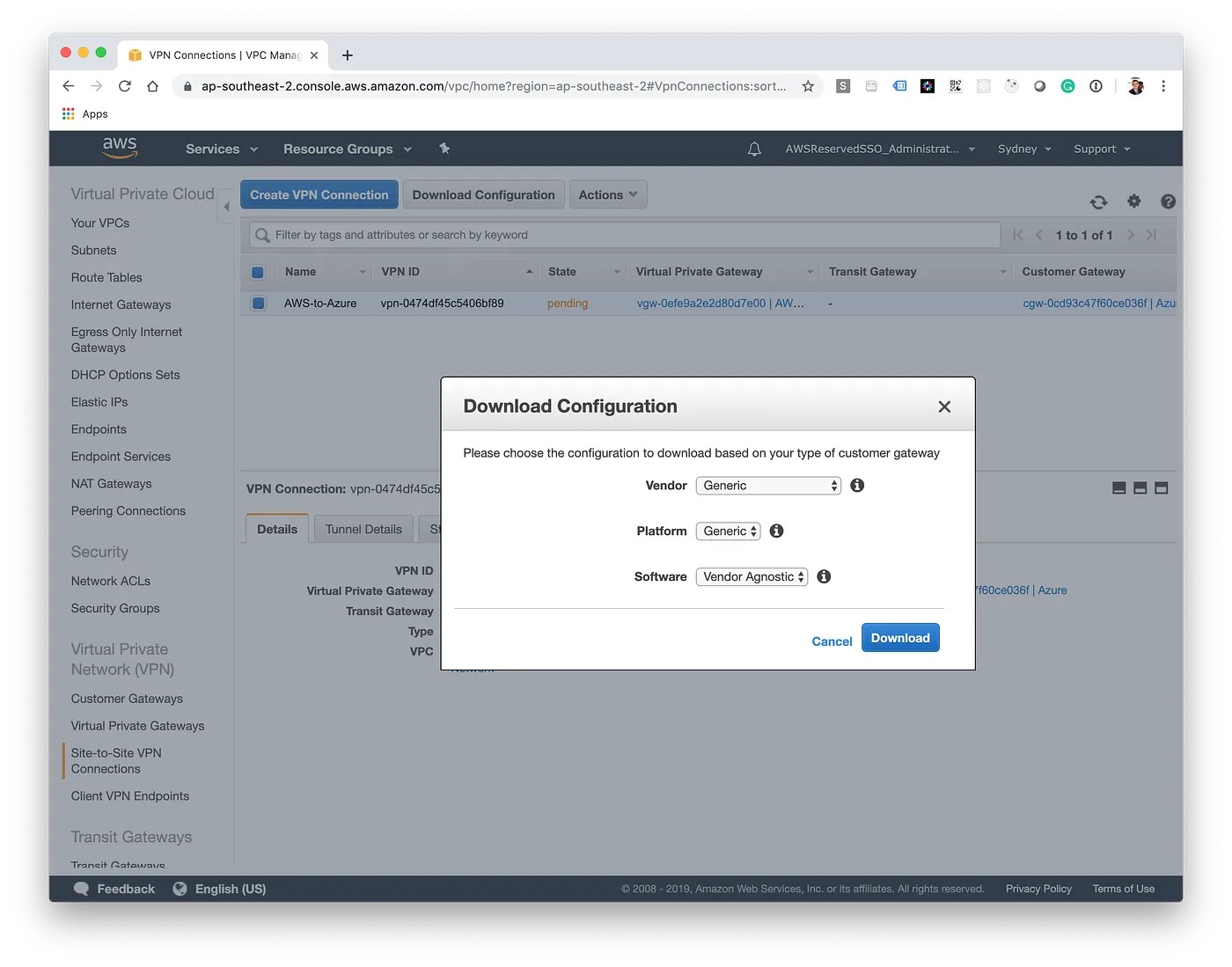 AWS VPN configuration download