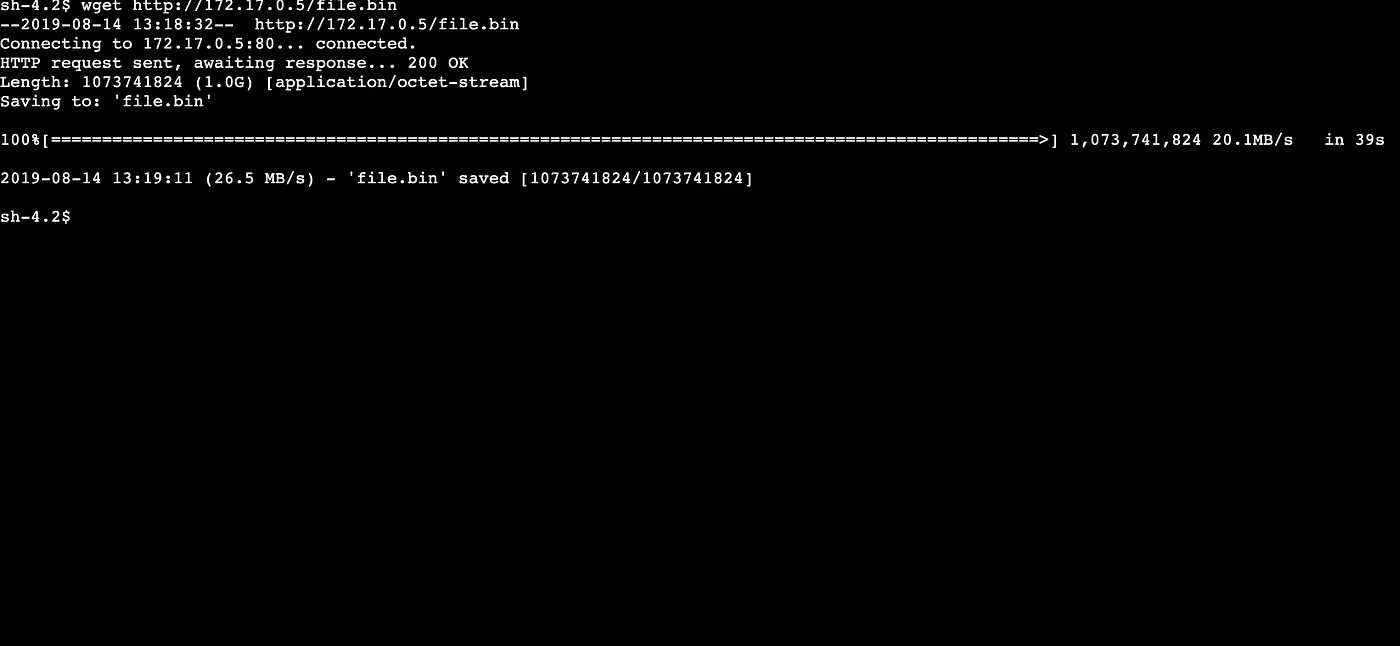 File transfer test from Azure to AWS - 26.5MB/sec