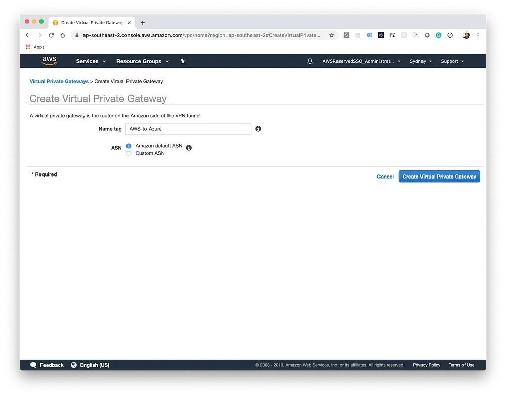 AWS Virtual Private Gateway creation