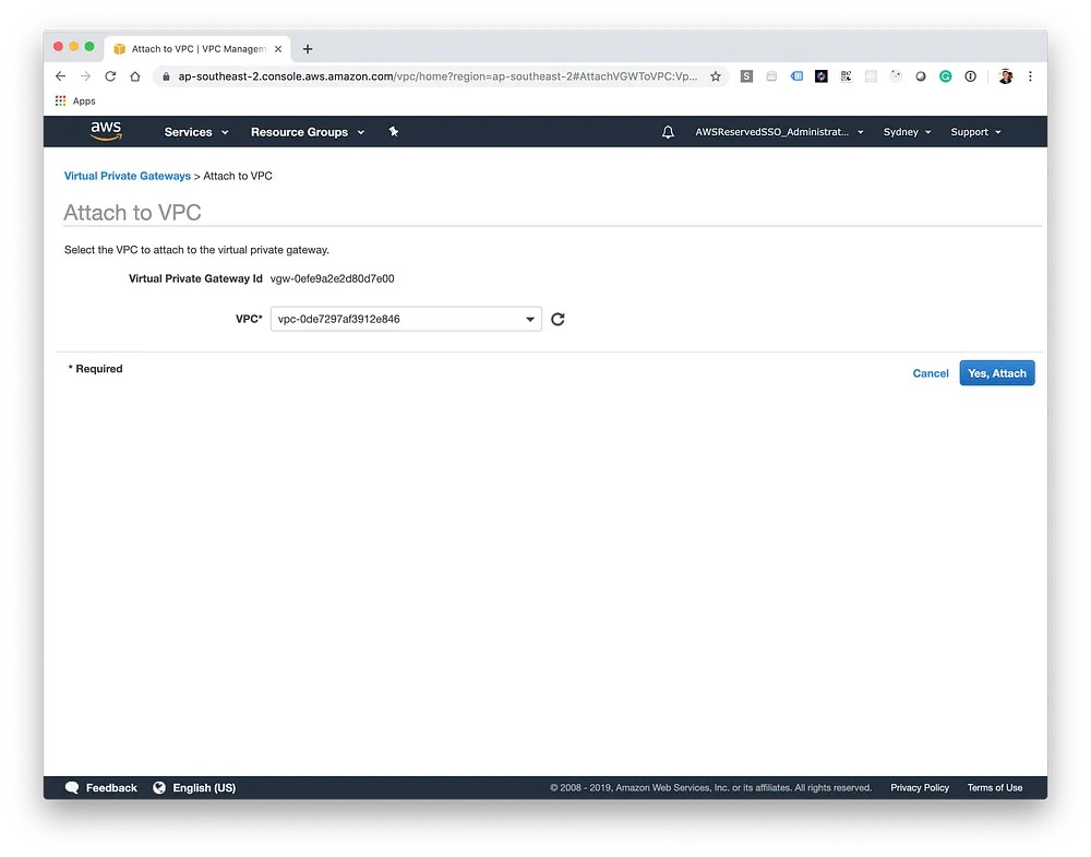 AWS Virtual Private Gateway attachment to VPC